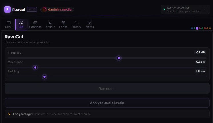 Raw Cut — automatic silence removal in FlowCut