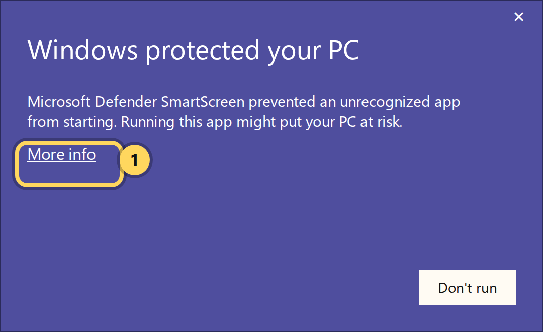 Windows protected your PC — click More info